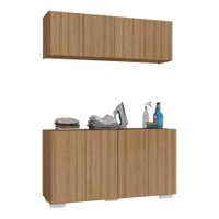 Conjunto Lavanderia Multiuso Armário Aéreo e Balcão 4 Portas Multimóveis MP5054 Rustic/Branco