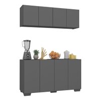 Kit Armário de Cozinha Aéreo e Balcão 4 Portas Multimóveis MP2171 Grafite/Preto
