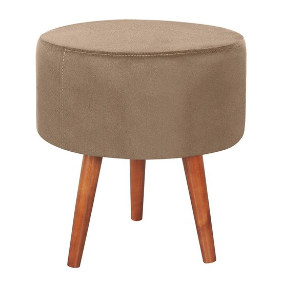 Puff Puf Redondo Pes Palito 44x40cm Suede Marrom Claro MPassos