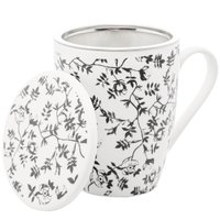 Caneca de Porcelana com Tampa e Filtro Lyor Xícara de Chá 310ml Super White Tiny Flowers