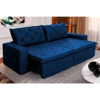 Sofá Cama Retrátil Reclinável 2,50m Bangkok Suede Velut Azul Marinho molas no Assento - King House