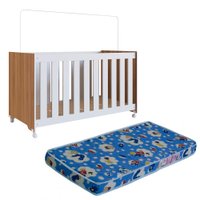 Berço Com Colchao E Rodizios LA012 Nogal Manchester Branco Comm