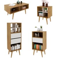 Conjunto Para Sala De Estar 04 Peças Natural Off White Tecno Mobili