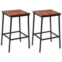 Kit 2 Banquetas Alta Base Aço Preto I02 Madeira Taeda Castanho Dmobiliario