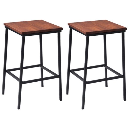 Kit 2 Banquetas Alta Base Aço Preto I02 Madeira Taeda Castanho Dmobiliario