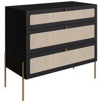 Comoda 3 Gv Corrediças Telescopicas Palhinha 28934 Linha Oslo Nero Artesano