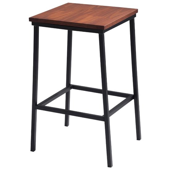 Banqueta Alta Base Aço Preto I02 Madeira Taeda Castanho Dmobiliario