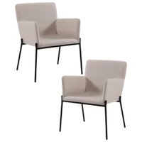 Kit 2 Poltronas Decorativas Pes Em Aço Preto 7051 Linho Bege Dmobiliario