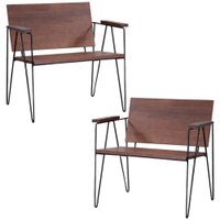 Kit 2 Poltronas Decorativas Base Aço Preto I04 Madeira Taeda Castanho Dmobiliario