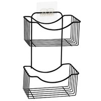 Porta Shampoo Duplo de Banheiro Suporte de Utensílios para Box Aço Preto Fixação por Adesivo Utimil