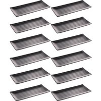 Kit 12 Travessas para Servir Sushi Sashimi Melamina 35x16cm Pratos Retangulares Pretos Tóquio Lyor
