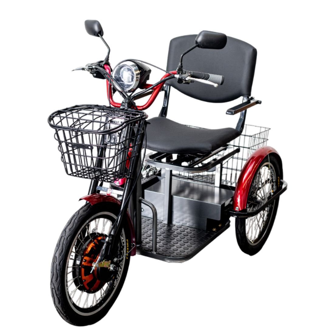 Triciclo Elétrico 800W Cadeira Giratória Almofadada Suspensão