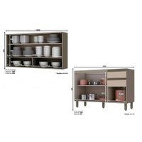 Kit de Cozinha Modulada 14 Peças Connect 1 (5 Armários + 4 Balcões + 1 Paneleiro + 4 Complementos) C14P03 Duna/Cristal
