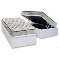 Cama Box Baú Solteiro: Colchão Espuma Anjos D33 Orthosono Pillow Top + Base CRC Courano White(88x188)