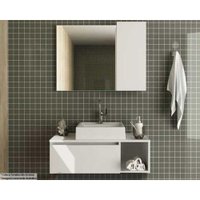 Conjunto de Banheiro Armário c/ Espelho BN3602 e Balcão Suspenso BN3601 s/ Cuba Pia 80cm cor Branco - Tecno Mobili
