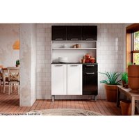 Kit de Cozinha Compacta Dona Maria c/ 6 Portas e 1 Gaveta 105cm Branco/Preto - Bertolini