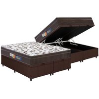 Cama Box Baú Queen: Colchão Espuma D45 Polar Pérola Euro Pillow + Base CRC Courano Brown(158x198)