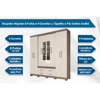 Guarda Roupa 8 Portas e 4 Gavetas c/ Espelho e Pés Nápoles Ébano - Santos Andirá