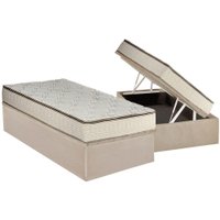 Cama Box Baú Solteiro: Colchão Molas Luckspuma Bonnel Montreal Spring + Base CRC Suede Clean(88x188)