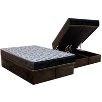 Cama Box Baú Queen: Colchão Ortopédico Ortobom D33 / EP ISO 100 Ultra Firme + Base CRC Suede Brown(158x198)