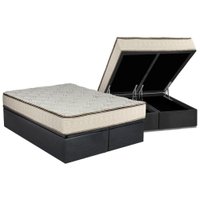 Cama Box Baú Queen: Colchão Molas Luckspuma Bonnel Montreal Spring + Base CRC Suede Gray(158x198)