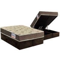 Cama Box Baú Queen: Colchão Espuma Orthoflex D33 / EP Matera + Base CRC Suede Brown(158x198)
