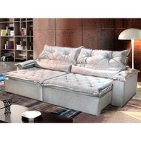 Sofá Retrátil Reclinável p/ Sala Agatha 3 Lugares 200 cm Veludo Prata - Montano