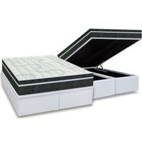 Cama Box Baú Queen: Colchão Molas Orthoflex Bonnel Venezia + Base CRC Courano White(158x198)