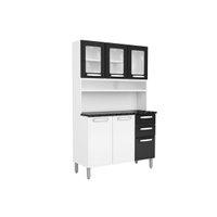 Cozinha Compacta Evidence c/ 6 Portas (3 c/ Vidro) e 2 Gavetas Branco/Preto - Bertolini