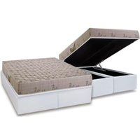 Cama Box Baú Queen: Colchão Espuma D33 Herval Cannes + Base CRC Courano White(158x198)