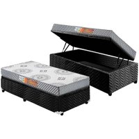 Cama Box Baú Solteiro: Colchão Espuma Polar D23 Pérola + Base CRC Suede Black(88x188)