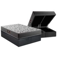 Cama Box Baú Queen: Colchão Espuma Herval D28 Black Double Face + Base CRC Suede Gray(158x198)