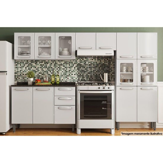 Cozinha Completa Evidence 4 Peças (2 Armários + 1 Balcão + 1 Paneleiro) C4P59 Branco - Bertolini