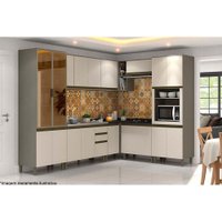 Kit de Cozinha Modulada 11 Peças Connect  (4 Armários + 4 Balcões + 1 Paneleiro + 2 Complementos) C11P03 Duna/Cristal