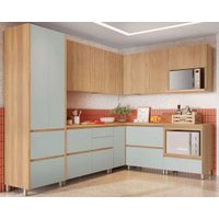 Cozinha Completa Rainha Gourmet 9 Peças (4Aéreos+4Balcões+1Paneleiro) C9P34 Nature/Verde - Nesher
