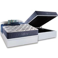 Cama Box Baú Casal: Colchão Molas MasterPocket Ensacadas Anjos   Blue Sea + Base CRC Courano Branco(138x188)