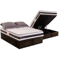 Cama Box Baú Queen: Colchão Molas MasterPocket Ensacadas Herval Ness + Base CRC Suede Brown(158x198)