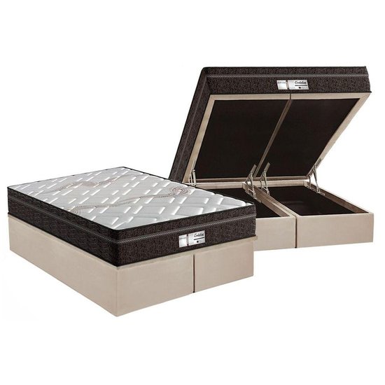 Cama Box Baú Queen: Colchão Molas MasterPocket Ensacadas Probel ProDormir Evolution + Base CRC Suede Clean(158x198)