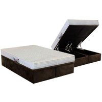 Cama Box Baú Queen: Colchão Espuma Herval D28 / AG65 Frontier + Base CRC Suede Brown(158x198)