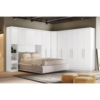 Quarto Modulado Rizon 5 Peças (1 Armário Ponte + 1 Closet + 2 Guarda Roupas + 1 Complemento) QC204 Branco