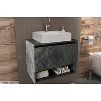 Conjunto de Banheiro Balcão Suspenso BN3606 c/ Cuba Pia BN3600 60cm cor Mármore Lunar - Tecno Mobili