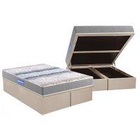 Cama Box Baú Queen: Colchão Espuma D45 Probel Guarda Costas + Base CRC Suede Clean(158x198)