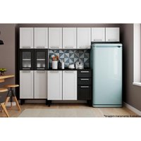 Kit de Cozinha Completa 4 Peças Múltipla  (2 Armários + 1 Balcão + 1 Paneleiro) C4P85 Branco/Preto - Bertolini