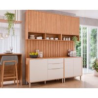 Cozinha Completa Divina 6 Peças (2Aéreos+2Balcões+2Complementos) CZ009 Freijo/Off White - MGM