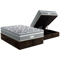 Cama Box Baú Queen: Colchão Molas MasterPocket Ensacadas Probel   ProDormir Evolution + Base CRC Suede Brown(158x198)