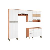 Kit de Cozinha Completa 4 Peças Nápoli Prime  (2 Armários + 1 Balcão + 1 Paneleiro) C4P01 Castanho/Branco - Ronipa