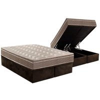 Cama Box Baú Queen: Colchão Espuma D33 Paropas  / EP Confort Ultra Firme + Base CRC Suede Brown(158x198)