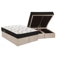 Cama Box Baú Queen: Colchão Espuma Ortobom D45 Ligh Saúde Ortopillow + Base CRC Suede Clean(158x198)