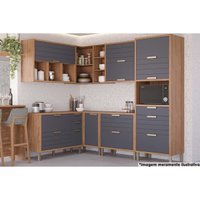 Cozinha Completa Eloise 7 Peças (3Aéreos+3Balcões+1Paneleiro) CZ029 Freijo/Titanium - MGM