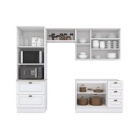 Kit de Cozinha Modulada 4 Peças Americana  (2 Armários + 1 Balcão + 1 Paneleiro) C4P11 Branco - Henn
